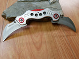 Dual Blade Silver and Red Hawkbill Karambit Pocket Knife - 3645sl