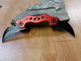 Dual Blade Red and Black Hawkbill Karambit Pocket Knife - 3645rd