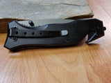8.25" Spring Assist Open Black Rescue Folding Pocket Knife - 365bk