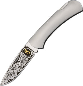 Browning Classic Lockback Gold Buckmark Logo Stainless Drop Pt Blade Knife