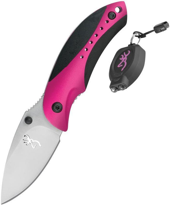 Browning ZPK LED Light & Pink Minnow Aluminum Folding Blade Knife Combo
