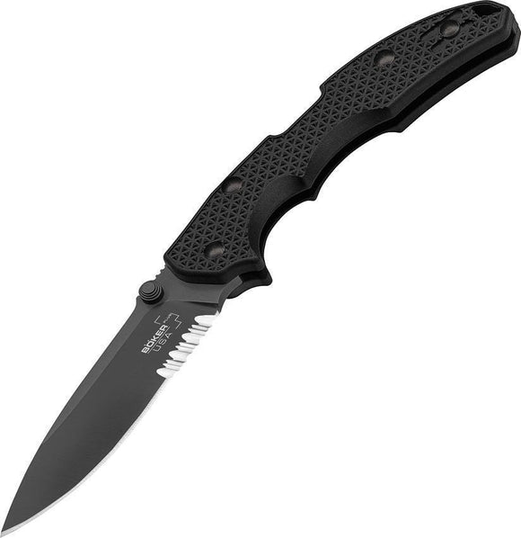 Boker Plus USA Black Lockback 154CM Serrated Blade Folding Pocket Knife