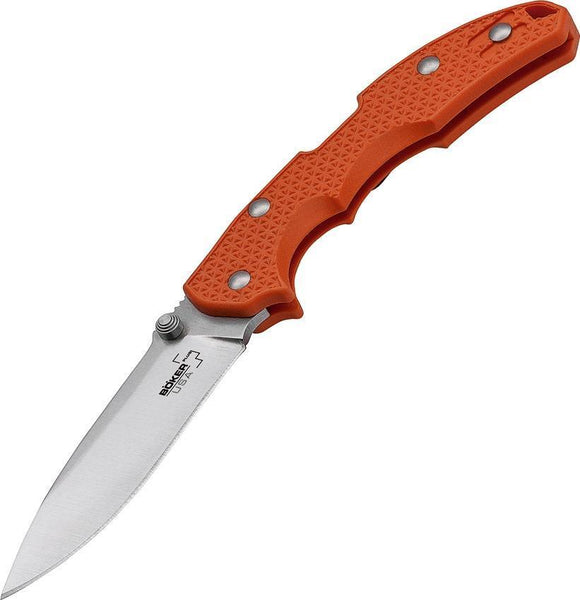 Boker Plus Usa Orange Handle 154CM Stainless Blade Folding Pocket Knife