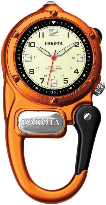 Dakota Mini Backpack Clip Orange Aluminum Microlight Stainless Back Watch w/ Water Resistant Box 