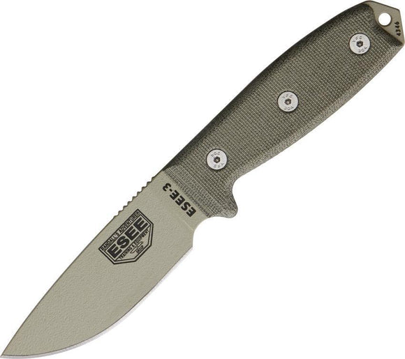 ESEE Model 3 Standard Edge OD Green Handle Fixed Carbon Steel Blade Knife