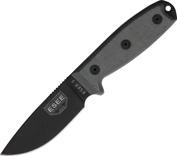 ESEE Model 3 Standard Edge Fixed Blade Super Tuff BLK Knife