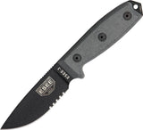 ESEE Model 3 Part Serrated Edge Fixed Blade BLK Knife Mounting 1095 Carbon