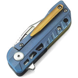 Bestech Knives Engine Bowie Blue Gold Titanium CF S35VN Folding Knife T1806B