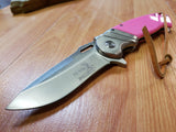 Elk Ridge Ballistic Assisted Opening Pink Drop Pt Satin Folding Pocket Knife A003PK