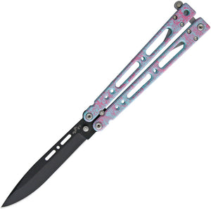 Bear Ops Bear Song IV Cyan & Pink Aluminum 1095HC Steel Folding Balisong Knife