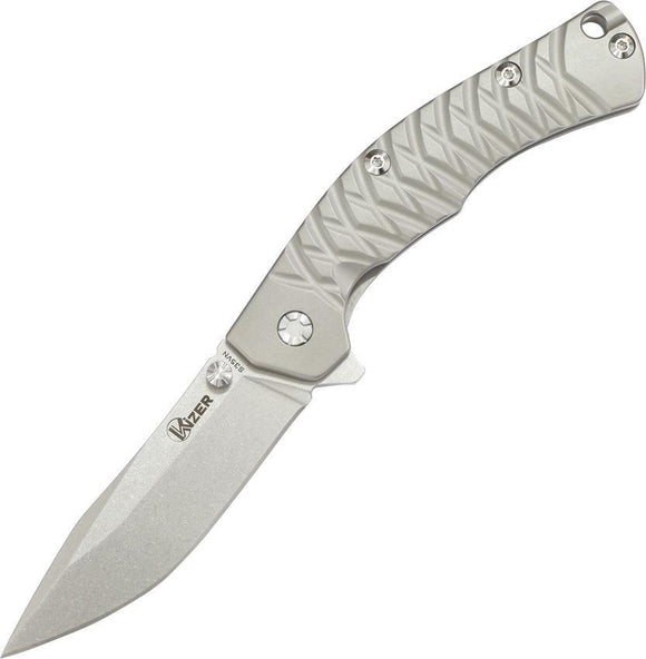 Kizer TomCat Light Gray Flipper Framelock Folding Knife Pocket SW S35VN