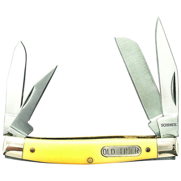 SCHRADE Old Timer Yellow Workmate Folding Pocket Multi Blade Wharncliffe Knife