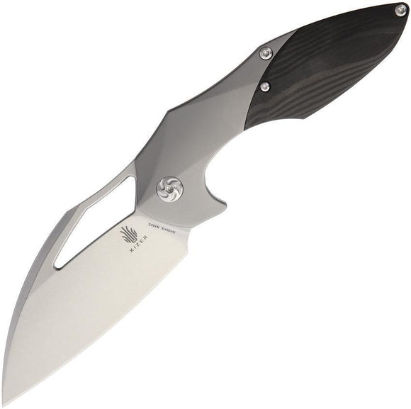 Kizer Cutlery Megatherium Titanium & Black CF Handle Folding Blade Knife