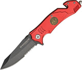 Boker Magnum Red Fire Fighter Rescue Linerlock Folding Pocket Knife