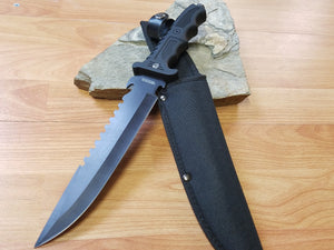 13.5" Bowie Hunting Black Knife with Sawback and sheath - 4824