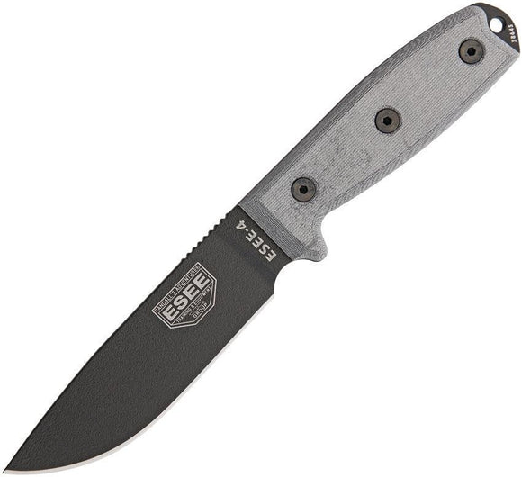 ESEE Model 4 Stainless Plain Fixed Drop Pt Blade Black Micarta Handle Knife
