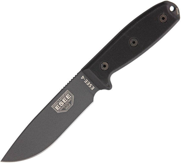 ESEE Knives Model 4 Gunsmoke Fixed Carbon Steel Blade Black Handle Knife