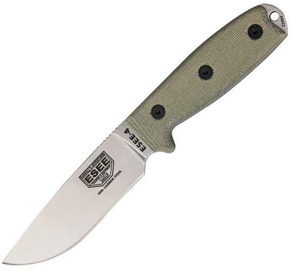 ESEE Model 4 Plain Edge Carbon Steel Fixed Blade OD Green Handle Knife