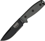 ESEE Model 4 Carbon Serrated Fixed Clip Blade Black Handle Knife