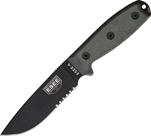 ESEE 9" Model 4 Part Serrated Fixed Blade Black Handle Knife