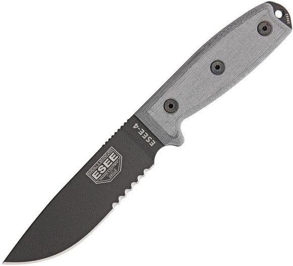 ESEE Model 4 Stainless Serrated Fixed Black Blade Handle Knife