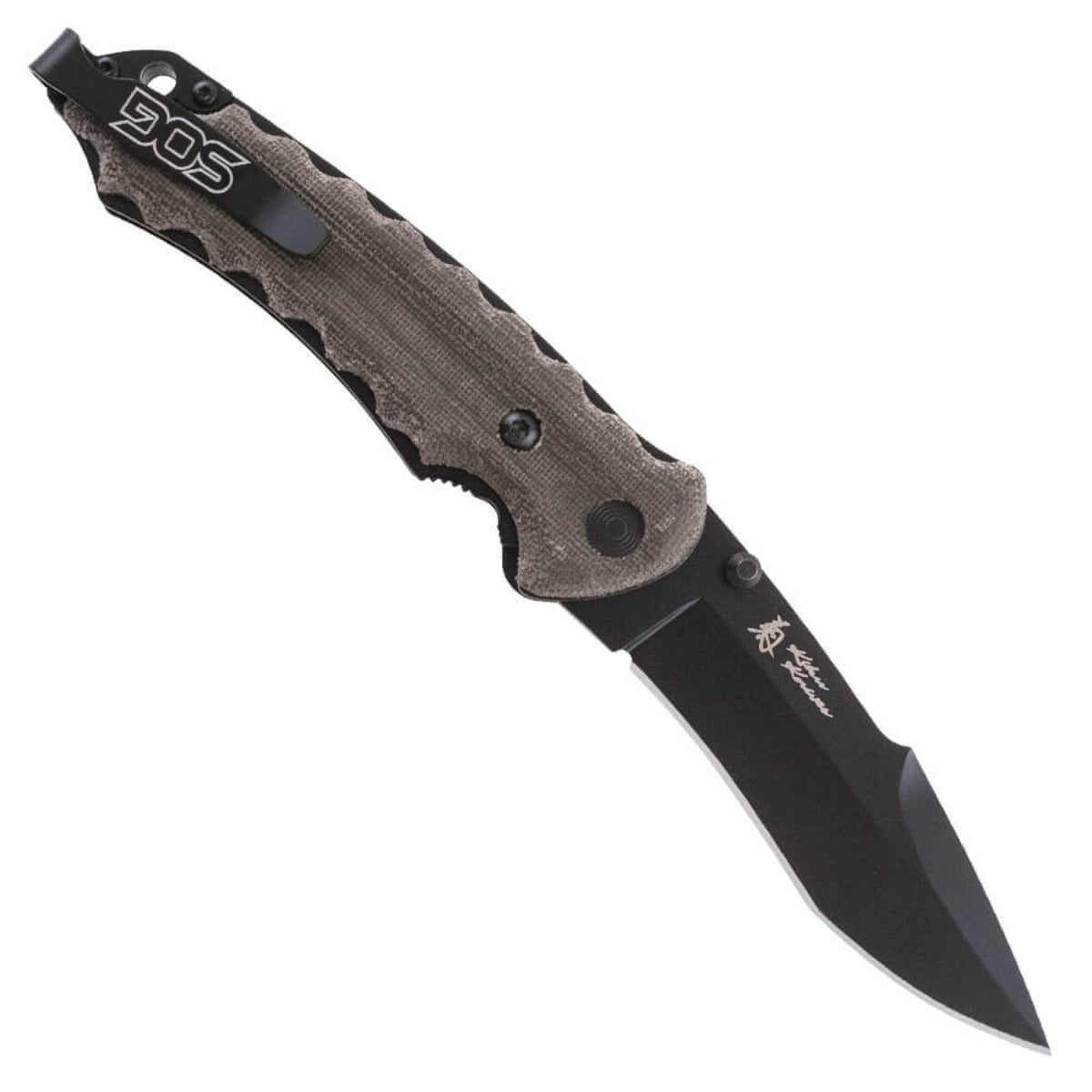 SOG Small Kiku Linerlock Green Black TiNi AUS-8 Tanto Folding Knife KU ...