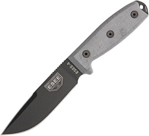 ESEE 9" Model 4 Carbon Plain Fixed Blade Black Handle Knife