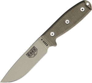 ESEE Model 4 Plain Edge Fixed Desert Tan Blade OD Green Knife