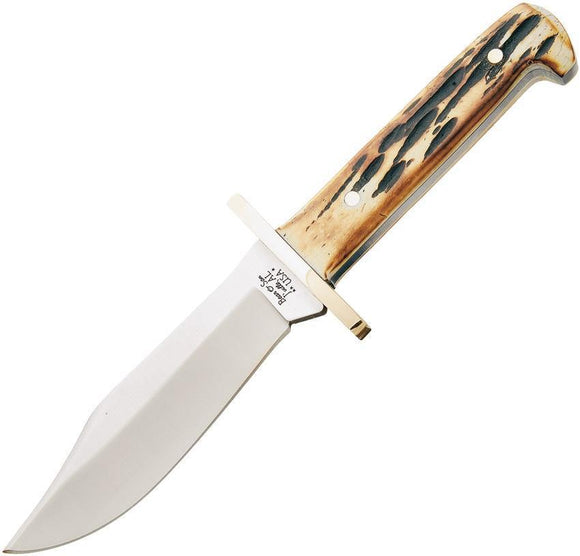 Bear & Son Baby Stainless Fixed Satin Clip Pt Blade Stag Bone Bowie Knife
