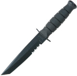 Ka-Bar Short Serrated 1095 Carbon Steel Tanto Black Handle Fixed Knife