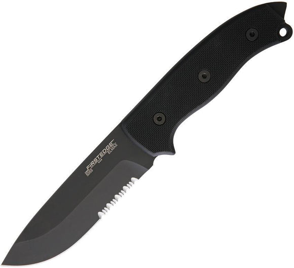First Edge Survival Fixed Part Serrated Blade Black G10 Handle Knife