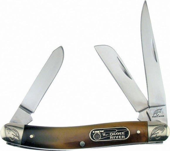 Frost Ocoee River Stockman Stainless Folding Blade Ox Horn Handle Knife