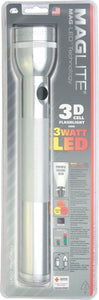 Mag-Lite 12.25" 3D Cell LED Silver Aircraft Grade Aluminum Body Flashlight