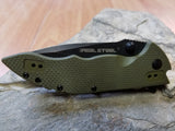 Real Steel E77  Green Folding Pocket Knife black stonewash Blade - 5113