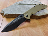 Real Steel E77  Coyote Folding Pocket Knife black stonewash Blade - 5114