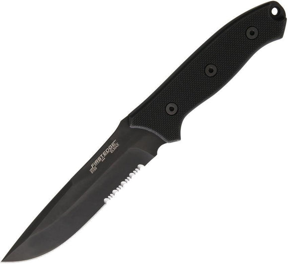 First Edge Elite Field Fixed Part Serrated Blade Black Handle Knife