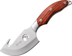 Elk Ridge Logo Punch Out Fixed Blade Guthook Brown Rosewood Handle Knife