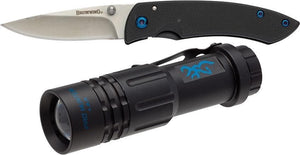 Browning Pro Hunter Blue & Black Folding Drop Knife & LED Flashlight Combo