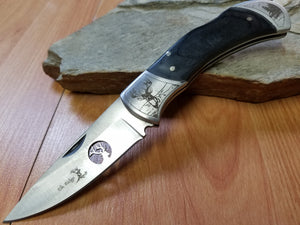 Elk Ridge Deer Folding Pocket Knife Wildlife Black Wood - 539dr