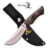 Elk Ridge Fixed Knife 8.4" Overall Plain Multi Color Wood Handle Hunting - 545gw