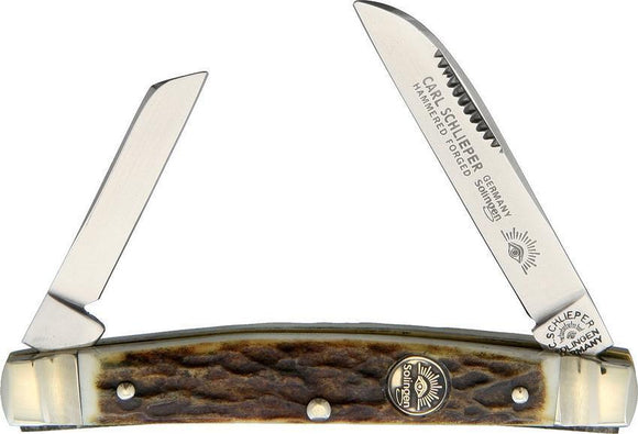 German Eye Two Blade Congress Solingen Steel Deer Stag Handle Folding Knife