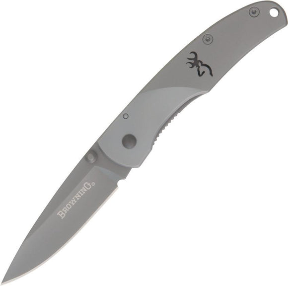 Browning Medium Mountain Titanium Framelock Folding Drop Pt Blade Gray Knife