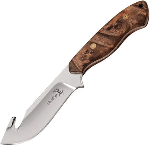Elk Ridge 8" Fixed Blade Guthook Maple Burl Wood Handle Knife