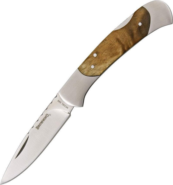 Browning Lockback Brown Burl Wood Handle Backspring Folding Drop Blade Knife