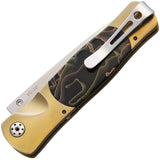 Sante Fe Stoneworks Tesoro Button Lock Nobel Brass Handle Folding Knife SW02