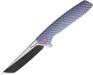 WE KNIFE CO Dragon Scale Framelock Blue Titanium Folding Tanto Blade Knife