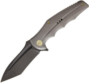 WE KNIFE CO Framelock Gray Titanium Handle Folding Black Tanto Blade Knife