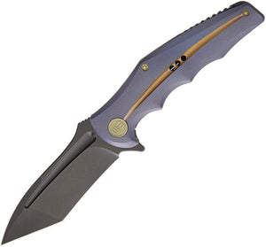 WE KNIFE CO Framelock Blue Titanium Handle Folding Black Tanto Blade Knife