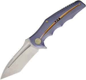 WE KNIFE CO Framelock Blue Titanium Handle Folding Satin Tanto Blade Knife