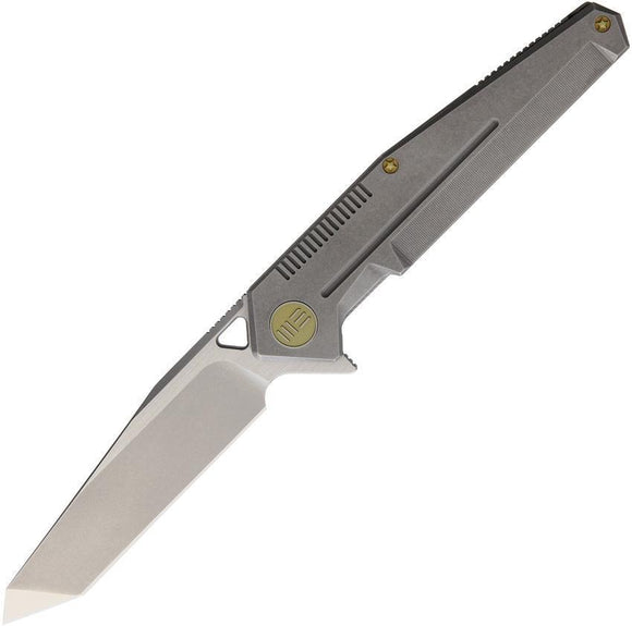 WE KNIFE CO Framelock Gray Titanium Folding Stonewashed Satin Tanto Knife